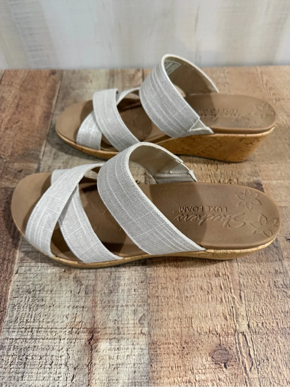 Skechers Wedge Sandals in Light Beige - Comfortable Summer Slip-On Size 10